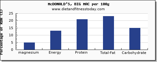 magnesium and nutrition facts in a big mac per 100g